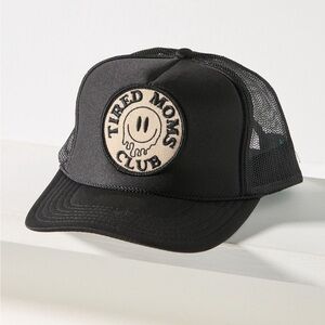 Black Trucker Hat with Tired Moms Club Patch by Friday Feelin Anthropologie NEW